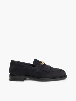 Chain-Link Fringe Suede Loafer, Space Blue