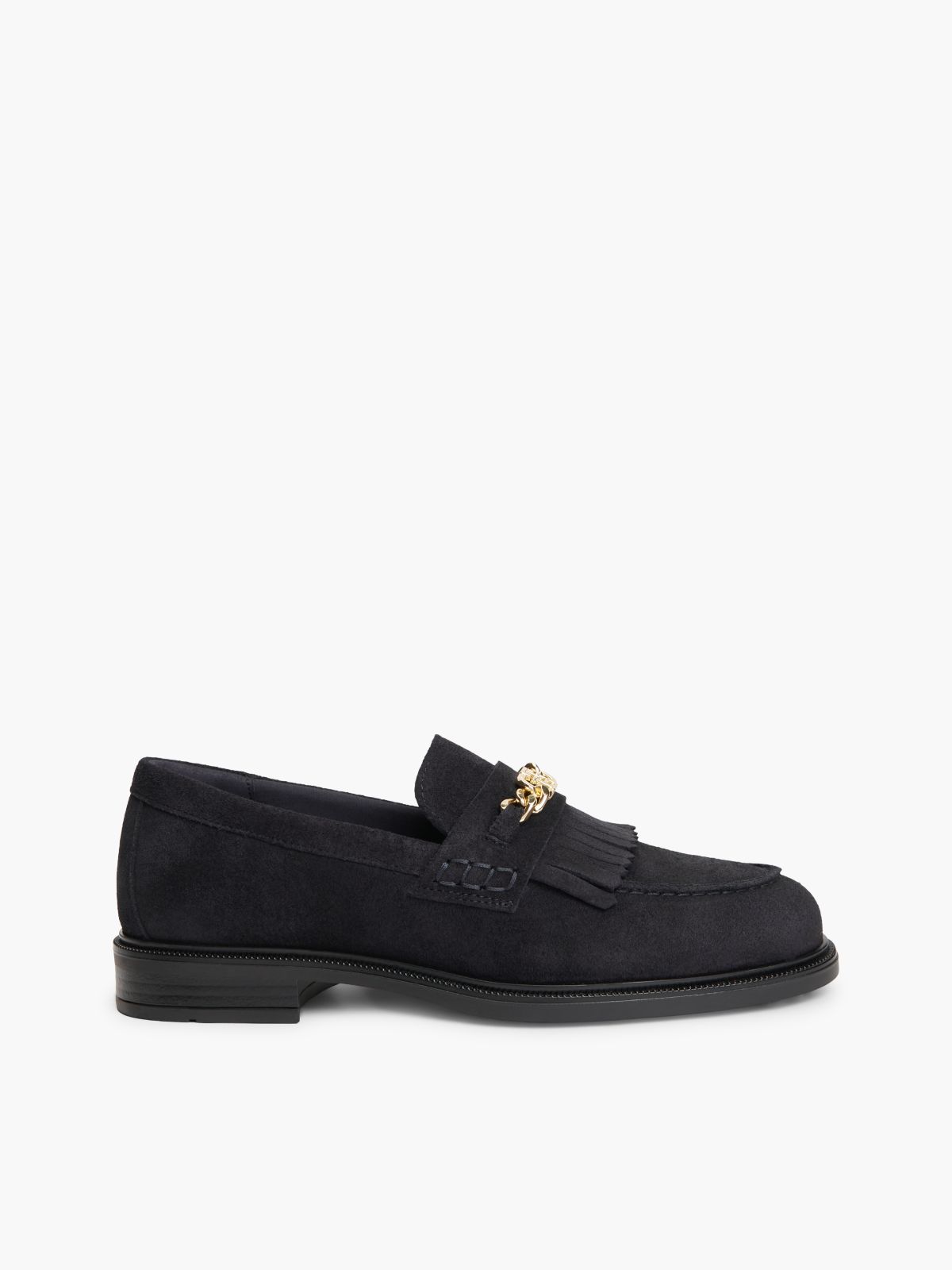 Chain-Link Fringe Suede Loafer — Space Blue