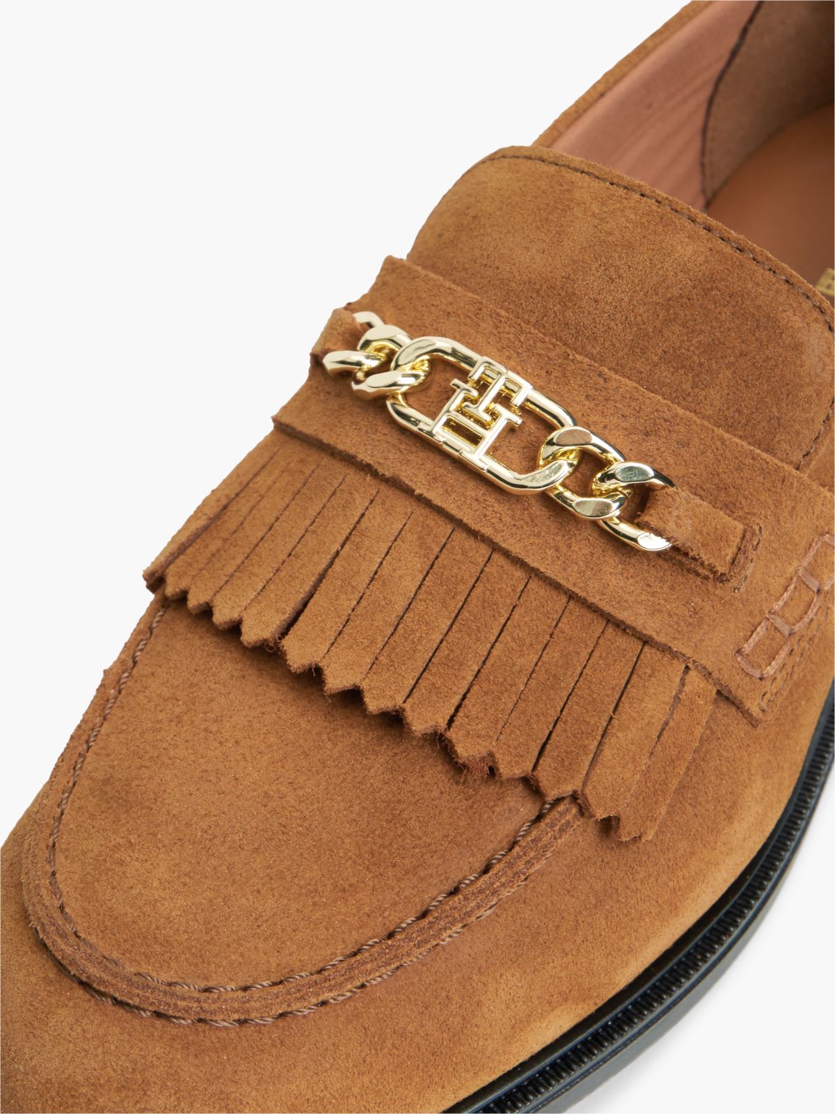 Chain-Link Fringe Suede Loafer — Ginger Clay