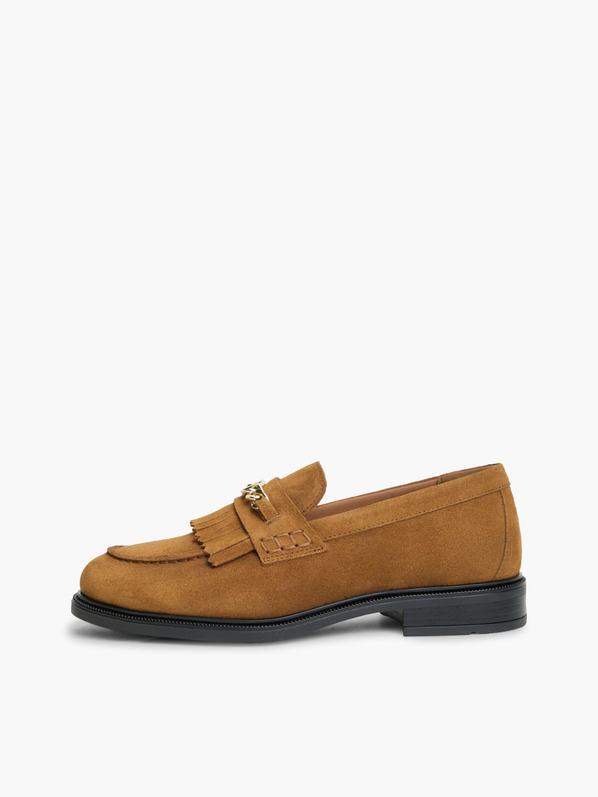 Chain-Link Fringe Suede Loafer — Ginger Clay