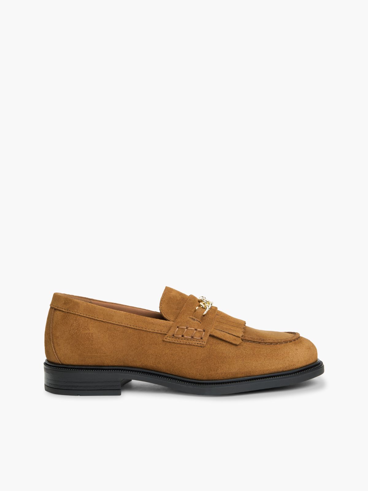Chain-Link Fringe Suede Loafer — Ginger Clay