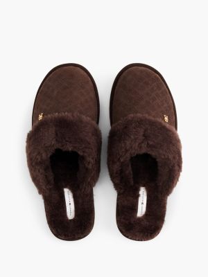 Женские тапочки Tommy Hilfiger Suede & Faux Fur House Slipper, цвет: Коричневый — фото 3