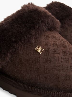 Женские тапочки Tommy Hilfiger Suede & Faux Fur House Slipper, цвет: Коричневый — фото 6