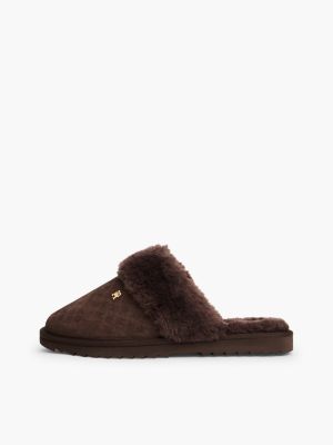 Женские тапочки Tommy Hilfiger Suede & Faux Fur House Slipper, цвет: Коричневый — фото 7