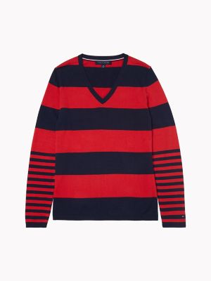 tommy hilfiger red and blue striped sweater