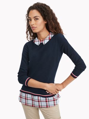 Essential Plaid Twofer Sweater | Tommy 