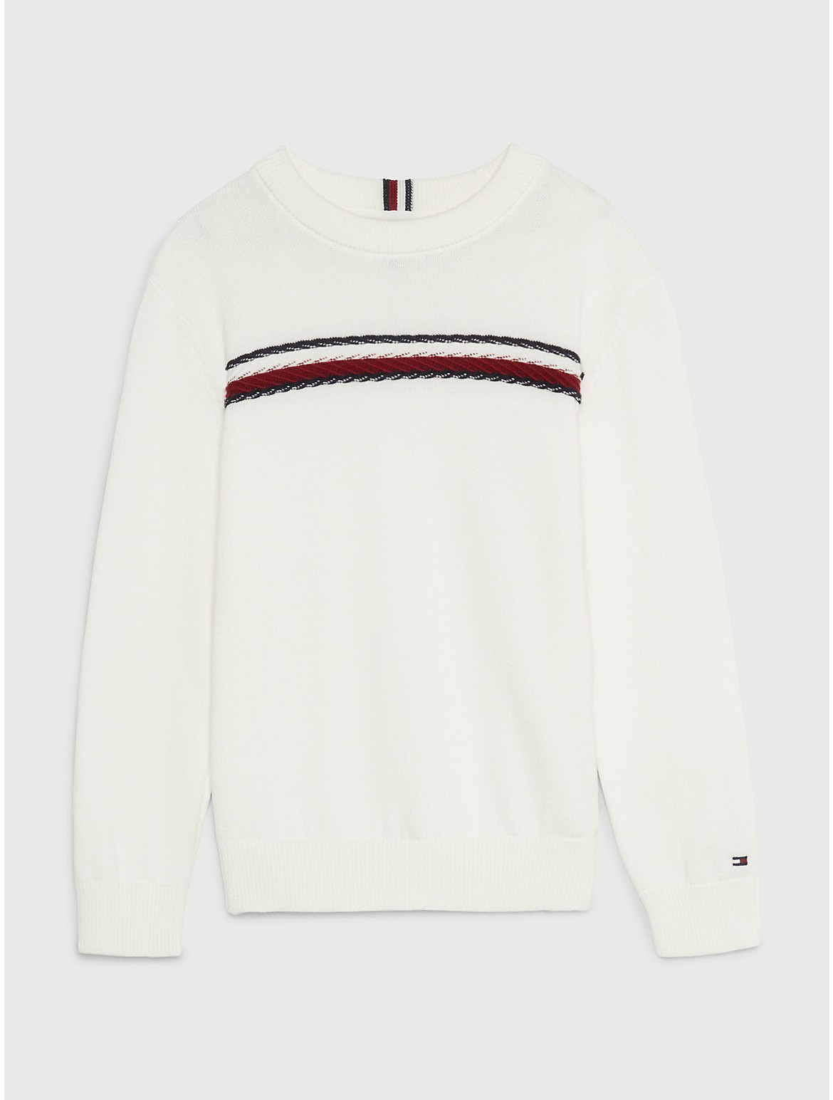 Tommy Hilfiger Boys' Kids' Logo Stripe Sweater - White - 8