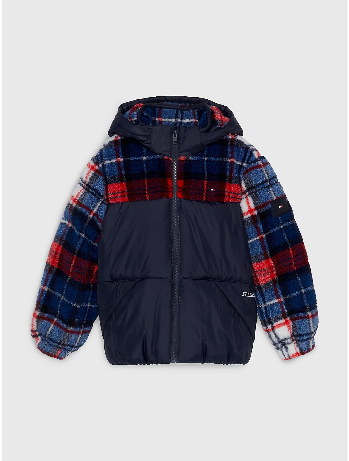Tommy Hilfiger Boys' Kids' Sherpa Plaid Hooded Jacket - Blue - 10