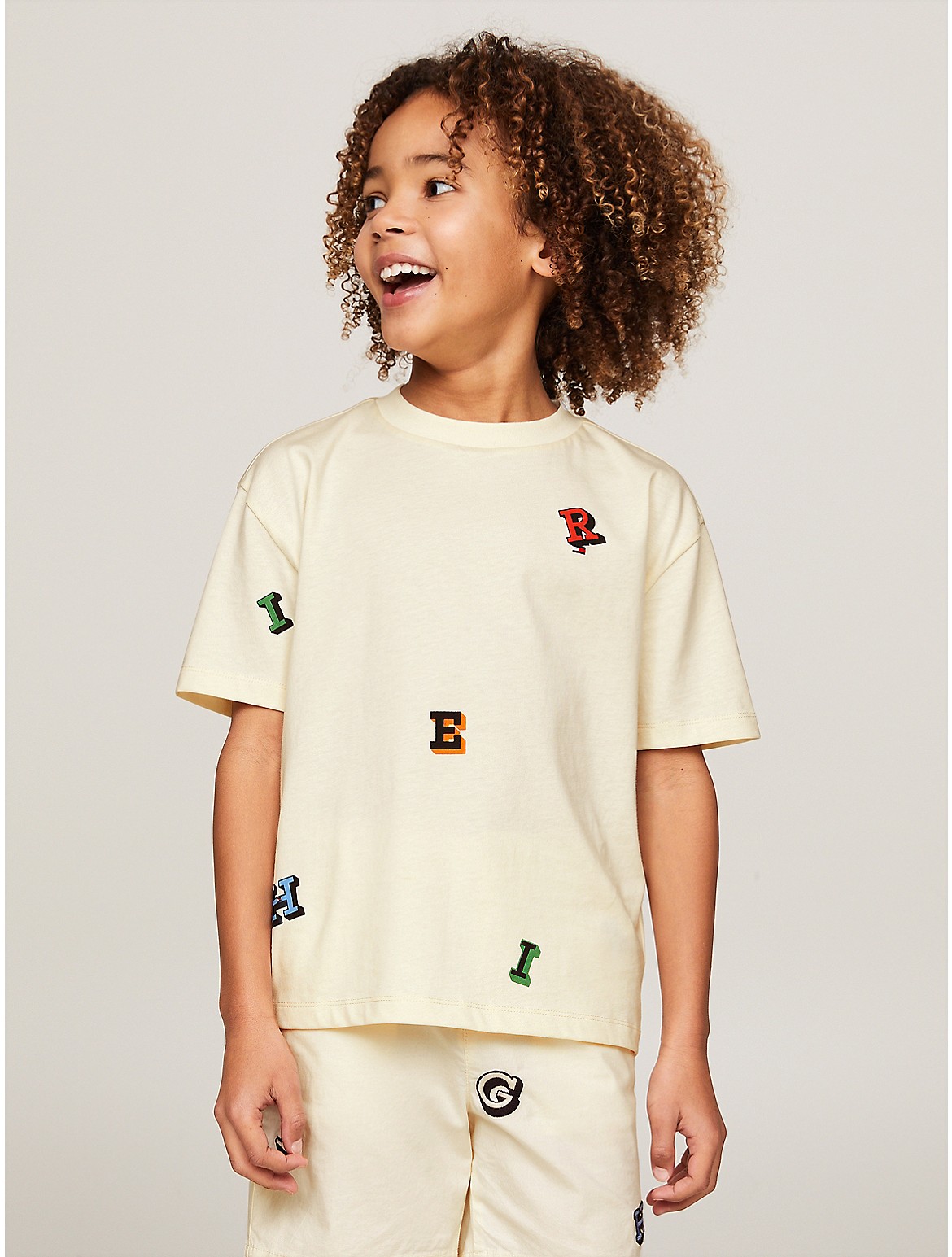 Tommy Hilfiger Boys' Kids' Allover Letter Jersey T-Shirt - Beige - 10