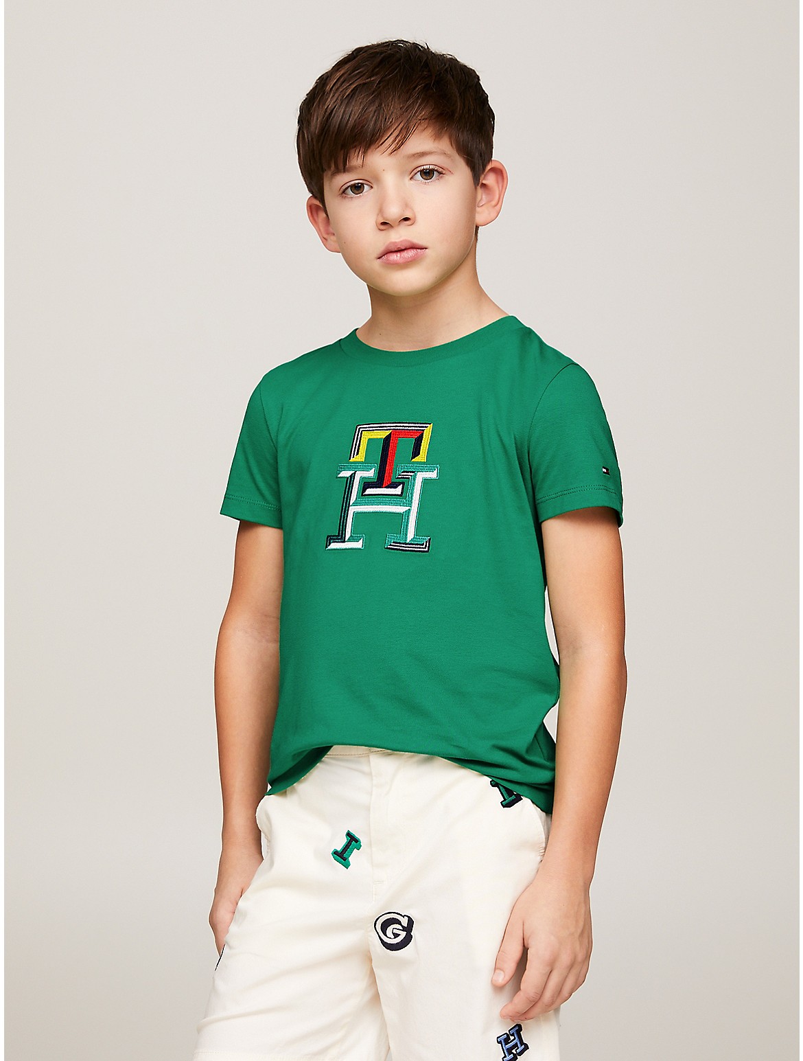 Tommy Hilfiger Boys' Kids' Embroidered Monogram T-Shirt - Green - 10