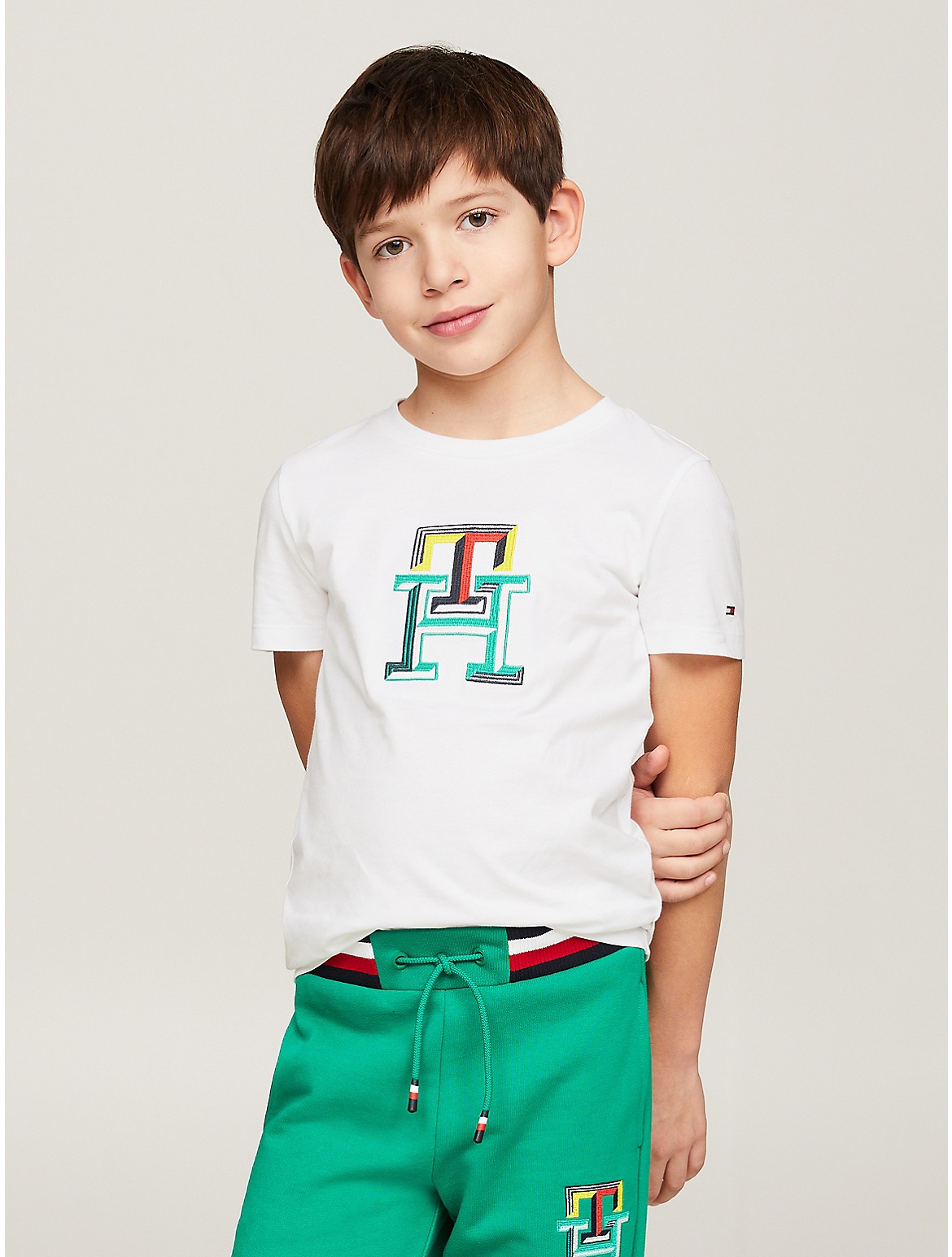 Tommy Hilfiger Boys' Kids' Embroidered Monogram T-Shirt - White/Natural - 10