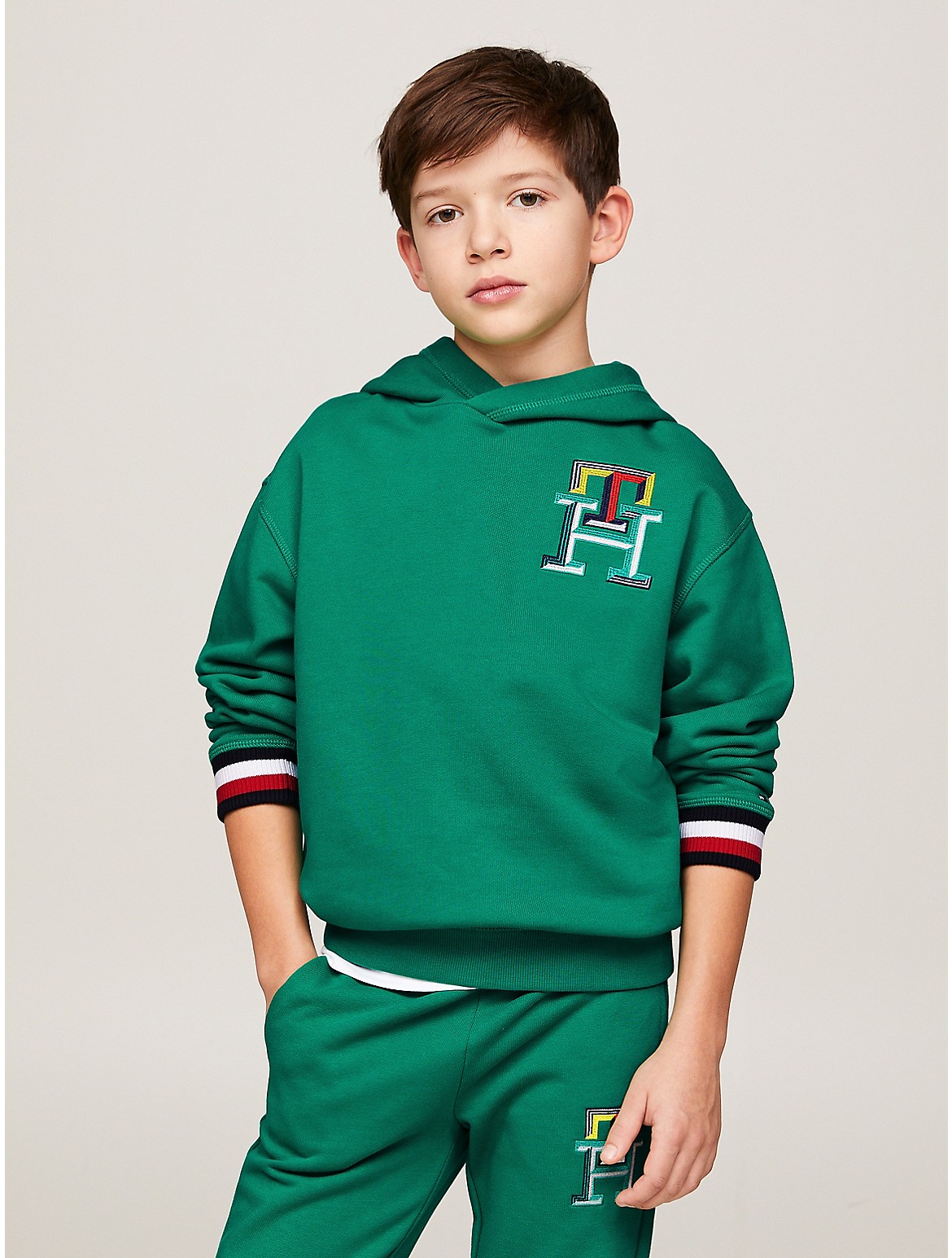 Tommy Hilfiger Boys' Kids' Embroidered Monogram Hoodie - Green - 10