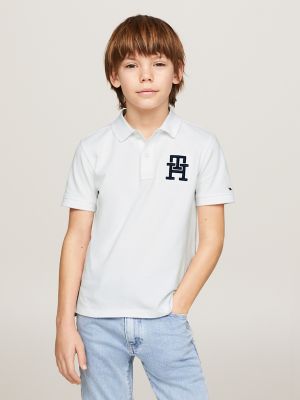 Kids' TH Monogram Pique Polo, White