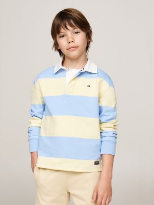 Kids' Relaxed Fit Stripe Rugby Polo, Lemon Zest / Vessel Blue