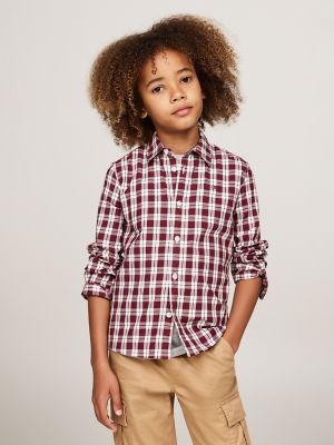 Chemise extensible à mini-carreaux pour enfants, à carreaux rouges et buffalo