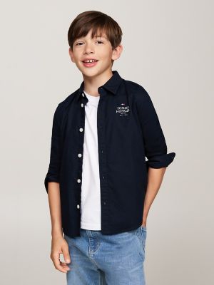 Kids' Tommy Logo Stretch Oxford Shirt, Navy