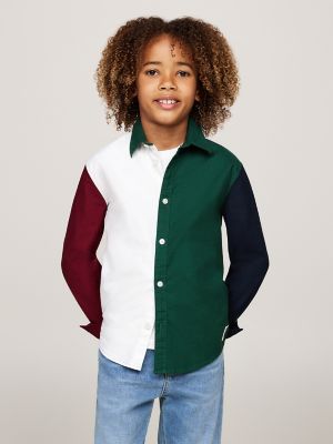 Kids' Colorblock Stretch Shirt, Ornamental Green / Rouge / Blue
