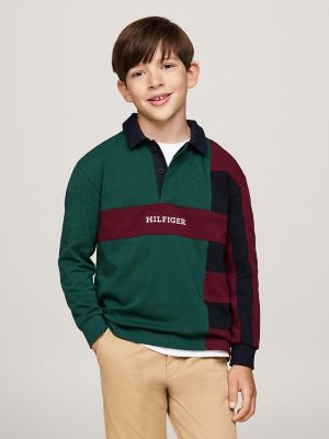 Kids' Colorblock Polo, Ornamental Green / Rouge / Blue