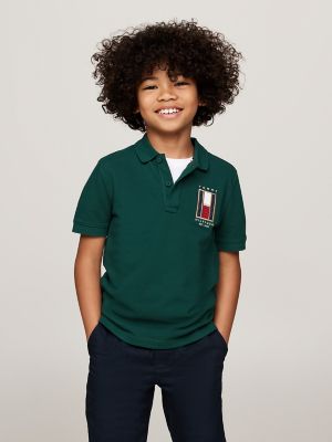 Kids' Embroidered Vertical Flag Polo, Ornamental Green
