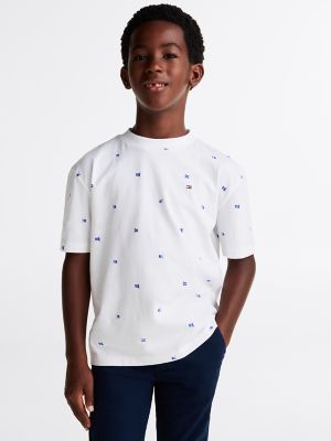 Kids' Allover Waving Flag Logo T-Shirt, White Allover