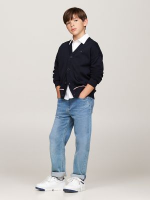 Kids' Solid Button-Up Cardigan, Navy