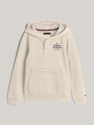 Kids' Embroidered Logo Hoodie, Ancient White
