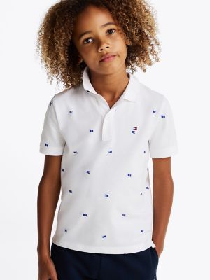 Kids' Allover Flag Print Polo, White