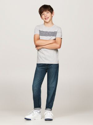 Kids' Monotype Stripe Logo T-Shirt, Light Grey Heather / Navy Stripes