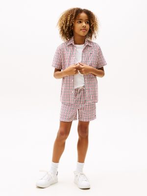 Kids' Seersucker Short, Red White Blue Check