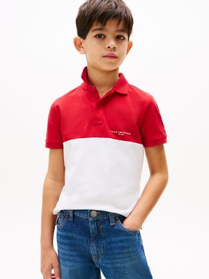 Kids' Mini Logo Colorblock Polo, Primary Red  / White Colorblock