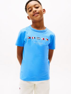 Kids' Embroidered Multi-Flag T-Shirt, Blue Spell