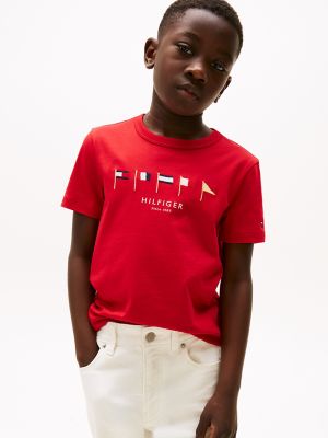 Kids' Embroidered Multi-Flag T-Shirt, Primary Red