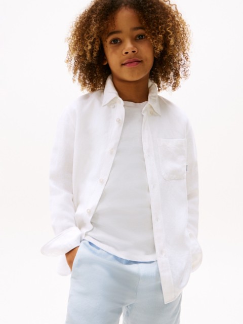 Детские рубашки Tommy Hilfiger Kids' Relaxed Linen-Blend Shirt