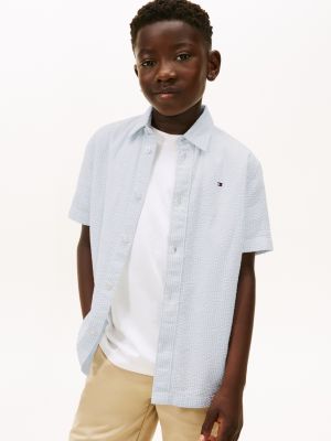 Kids' Seersucker Shirt, Breezy Blue White Stripe