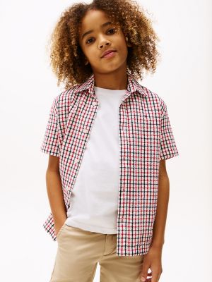 Kids' Seersucker Shirt, Red White Blue Check