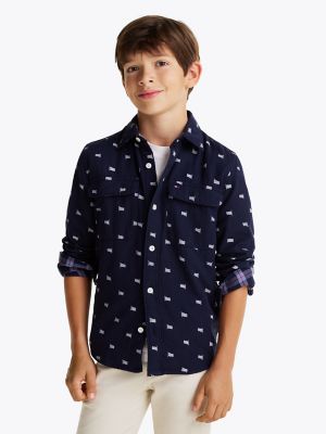 Kids' Flag Double Cloth Shirt, Dark Night Navy