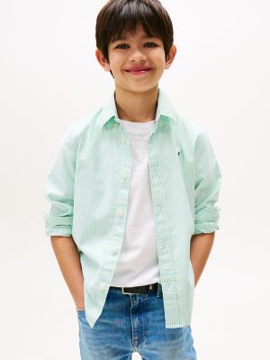 Kids' Stripe Stretch Oxford Shirt, Aquamarine Green Stripe