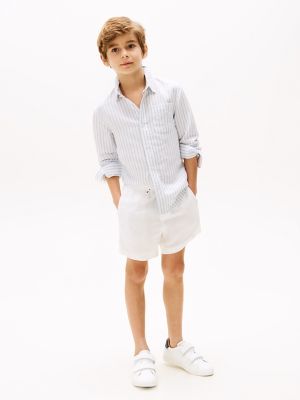 Kids' Stripe Linen-Blend Shirt, Breezy Blue Stripe