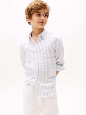 Kids' Stripe Linen-Blend Shirt, Breezy Blue Stripe