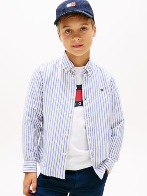 Kids' Striped Linen-Blend Shirt, Empire Blue Stripe