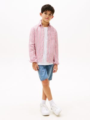 Kids' Stripe Linen-Blend Shirt, Primary Red Stripe