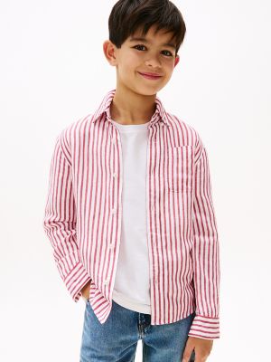 Kids' Stripe Linen-Blend Shirt, Primary Red Stripe