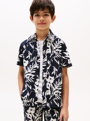Kids' Print Stretch-Cotton Poplin Shirt, Dark Night Navy Floral Print