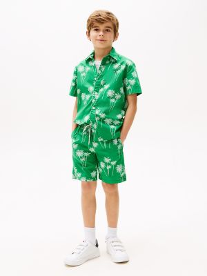 Kids' Print Stretch-Cotton Poplin Short, Green Palm Print