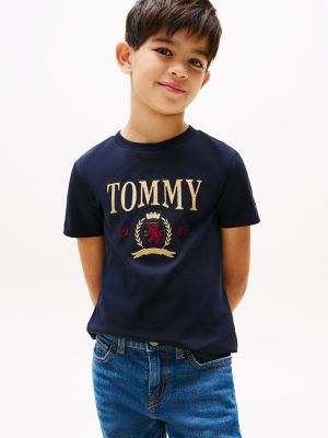 Kids' Embroidered Crest Logo T-Shirt, Dark Night Navy