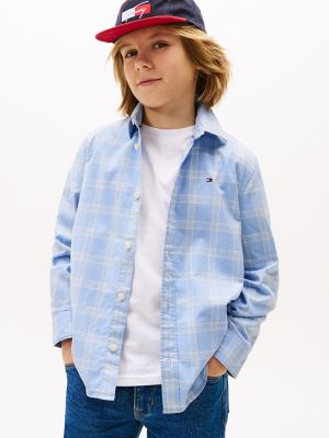 Kids' Multicolor Check Oxford Shirt, Cloudy Blue Check