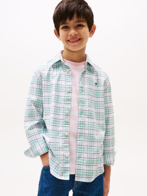 Kids' Multicolor Check Oxford Shirt, Aquamarine Green Check