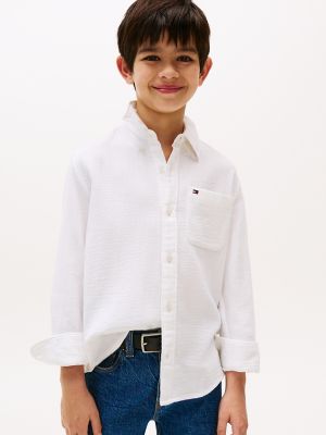 Kids' Double Cloth Seersucker Shirt, White