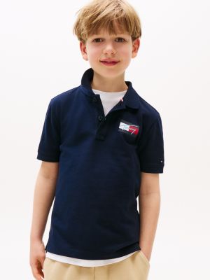 Kids' Script Flag Logo Polo, Dark Night Navy