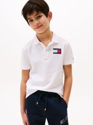 Kids' Script Flag Logo Polo, White